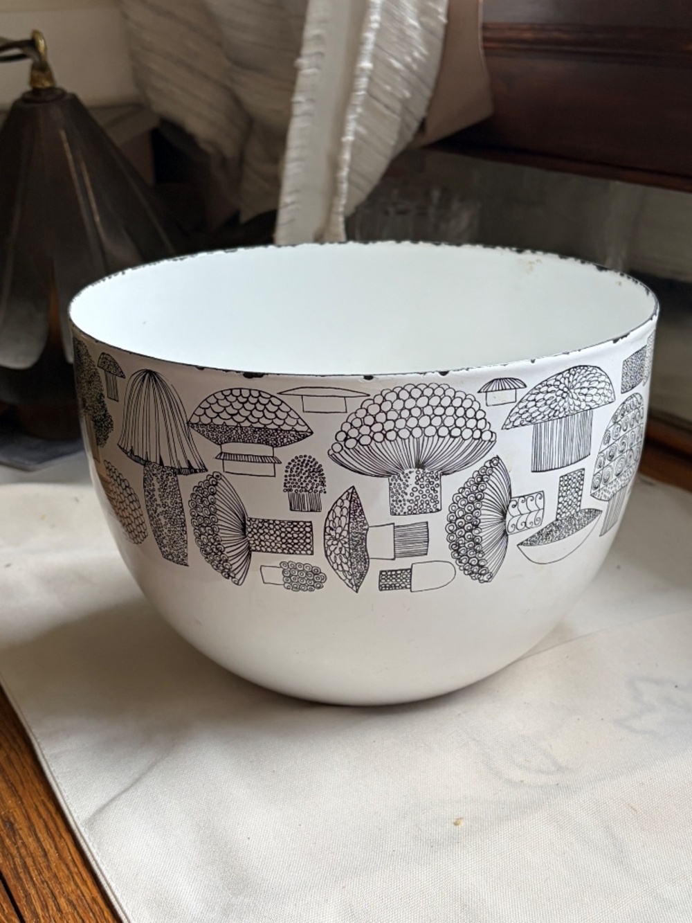 Finel Arabia Finland Enamel Bowl Kaj Franck Mod Mushrooms Tatti Serving Bowl 60s - Picture 5 of 9